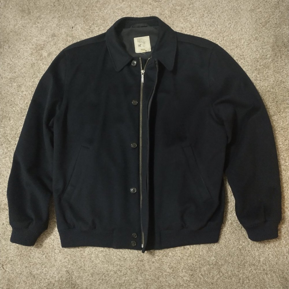 Brooks Brothers, Loro Piana Storm System Wool, Navy Blue, Bomber Jacket, Large